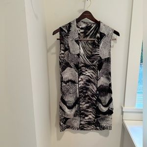 Silk shift dress sleeveless mini gray black animal print